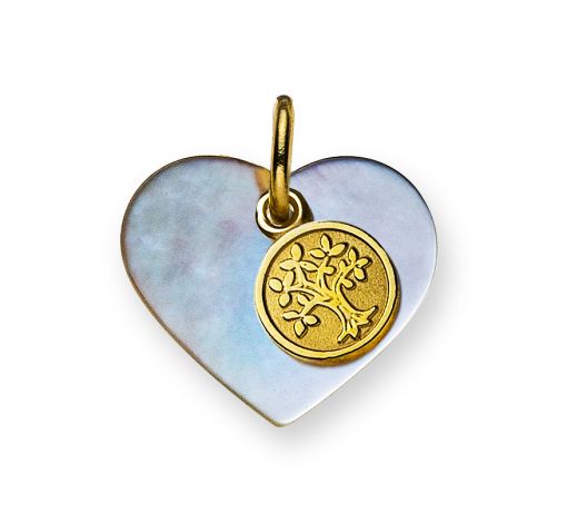Anhänger Perlmutt Herz mit 6mm Lebensbaum Gelbgold 750  AHE1042