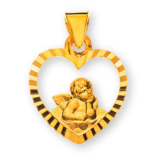 Engel Anhänger Gelbgold 750 Herzform ausgeschnitten 10mm AME1016