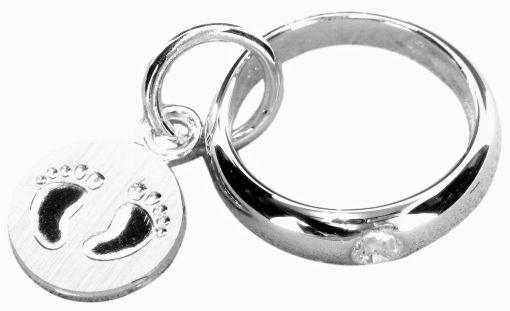 Taufring Weissgold 750 mit Brillant H SI 0.03ct. Babyfüsse 6mm AME2053