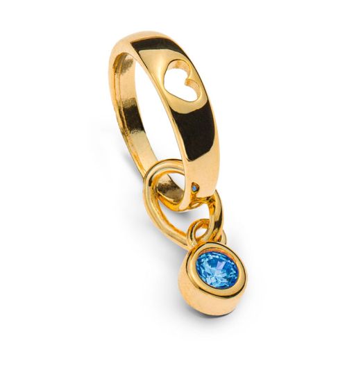 Taufring Gelbgold 375 mit ausgestanztem Herz und 1 Zirkonia hellblau  AME8035