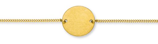 Bébé Bracelet Panzer geschliffen Gelbgold 585 14cm mit Gravurplatte rund 16mm Eismatt BBE013914.