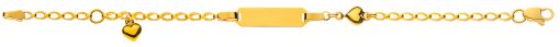 Bébé Bracelet fantasie mit Herzli Gelbgold 750 14 cm mit Gravurplatte rechteckig kurz BBE101714
