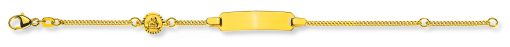 Bébé Bracelet Panzer diamantiert Gelbgold 375 14cm mit Gravurplatte rechteckig lang mit Engeli rund 6mm BBE801614.
