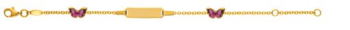 Bébé Bracelet Speigelanker mit 2 Schmetterlingen Gelbgold 375 14 cm mit Gravurplatte rechteckig kurz BBE804414