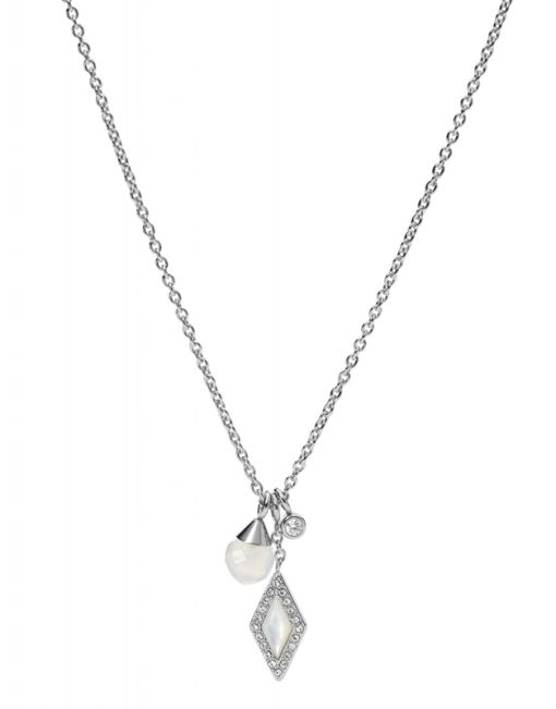 Fossil Be Iconic Off-White Agate Stainless Steel Pendant Necklace JF03660040