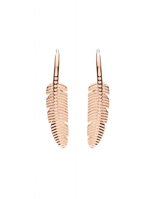 Fossil Feather Rose Gold-Tone Stainless Steel Hoop Earrings JF03668791
