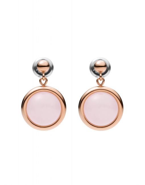 Fossil Pink Sunset Rose Quartz Rose Gold-Tone Stainless Steel Drop Earrings JF03672791