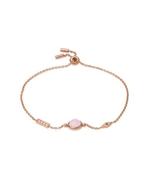 Fossil Pink Sunset Rose Quartz Rose Gold-Tone Stainless Steel Chain Bracelet JF03673791