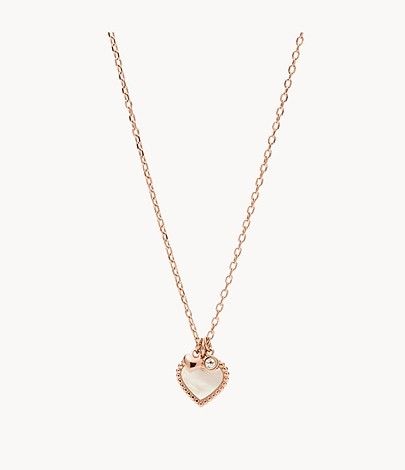 Fossil I Heart You Mother-of-Pearl Stainless Steel Pendant Necklace JF03694791