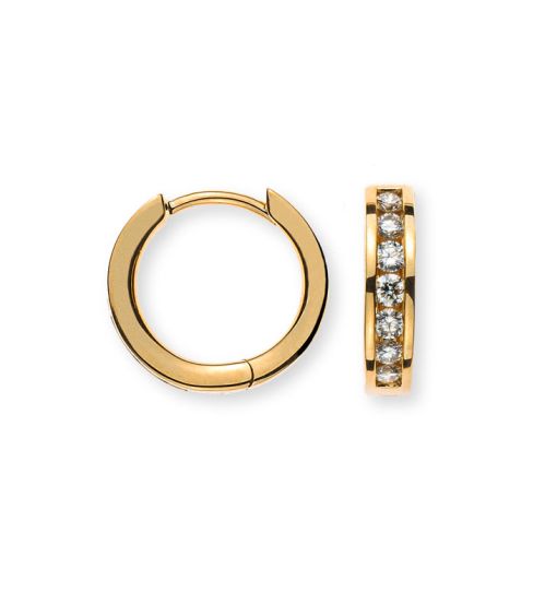 Kreolen mit Scharnier Gelbgold 750, 12,5mm x 3mm 14 Brill. H SI 0.30ct. OBR1102