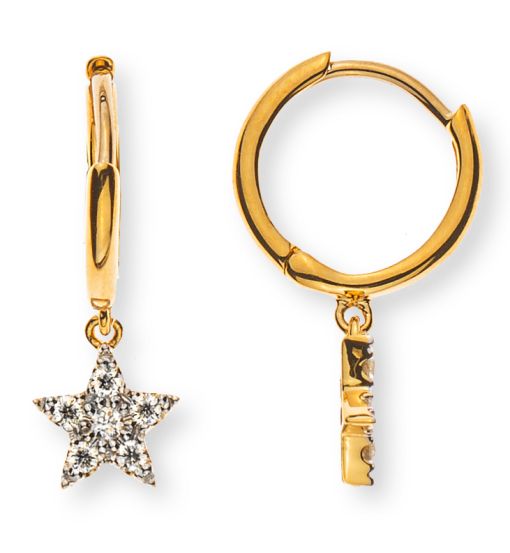 Scharnier-Kreolen "Star" Gelbgold 750, mit 12 Brillanten H SI 0.09ct.  OBR1176