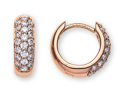 Kreolen Rotgold 750 mit je 22 Brillanten H SI Total 0.36ct. mit Scharnier D: 11mm / B: 3.7mm OBR3013