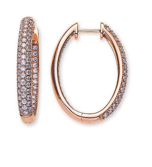 Kreolen Rotgold 750 mit 160 Brillanten H SI Total 1.33ct. mit Scharnier D: 25mm x 20mm / B: 3.3mm OBR3028