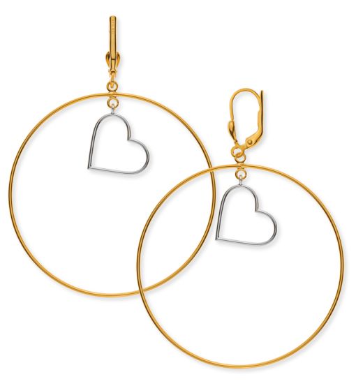 Ohrhänger Fantasie Bicolor (Gelb- Weissgold) 375 Ring GG 4.5cm und Herz WG 1.5cm  OGO10005