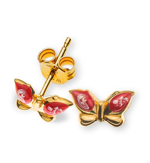 Ohrstecker Schmetterling Gelbgold 750 rot/weiss emailliert OGO1016