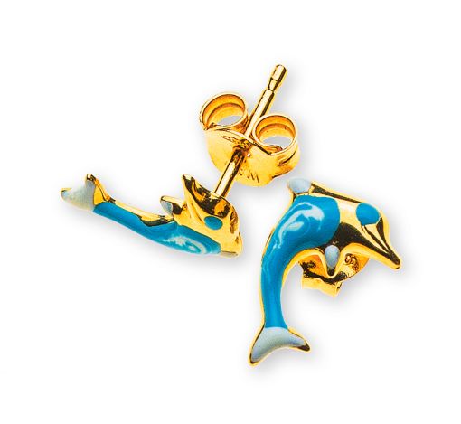 Ohrstecker Delfine Gelbgold 750 hellblau/weiss emailliert OGO1021