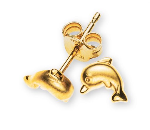 Ohrstecker Delfin gesandelt Gelbgold 750  OGO1052