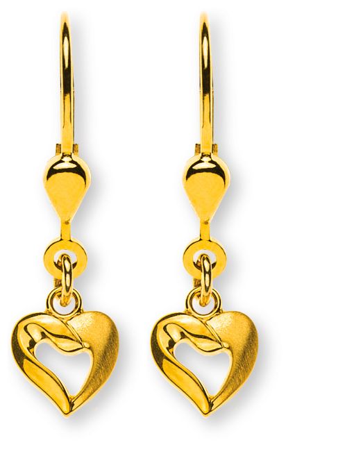 Ohrhänger Herz offen Gelbgold 750 mit Brisur gesandelt/poliert  OGO1061