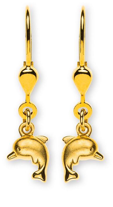 Ohrhänger Delfin gesandelt Gelbgold 750 mit Brisur  OGO1063