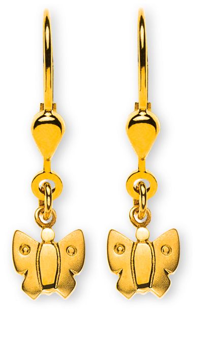 Ohrhänger Schmetterling gesandelt Gelbgold 750 mit Brisur  OGO1067