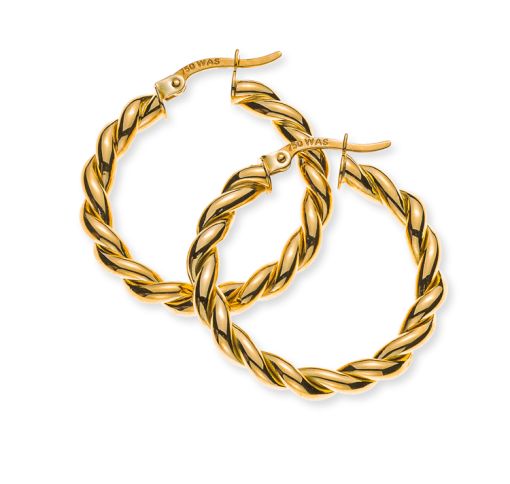 Kreolen Gelbgold 750, gekordelt, poliert, D: 28mm B: 3.5mm  OGO1134