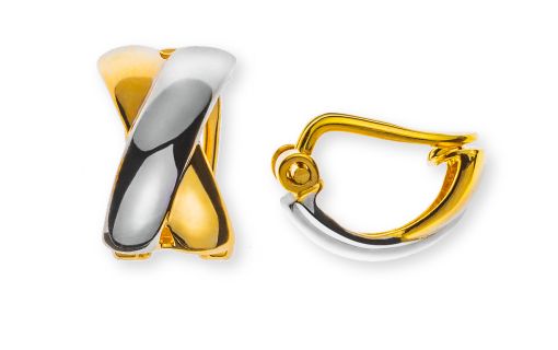 Ohrclip Halbcreolen X-Form Gelbgold 750, teilrhodiniert, poliert, B: 9.0mm H:14.5mm OGO1158
