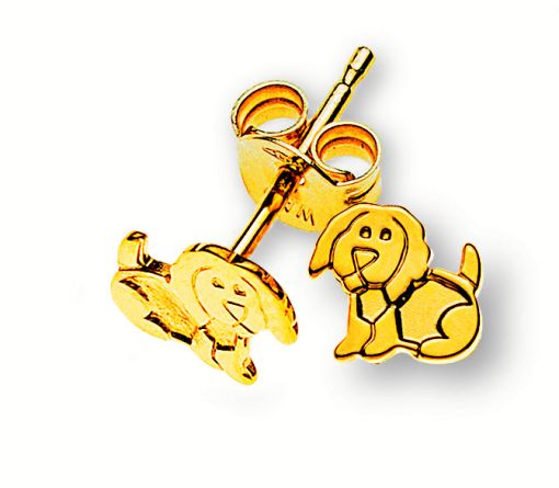Ohrstecker Hund Gelbgold 375  OGO8002