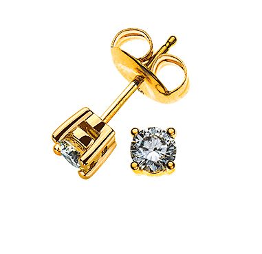 Solitär Ohrstecker 4-Griff-Fassung Gelbgold 750 0.25ct. 2 H SI Brillanten à je 0.125ct. OSO1004