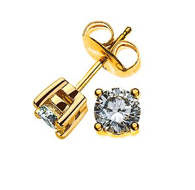 Solitär Ohrstecker 4-Griff-Fassung Gelbgold 750 1.00ct. 2 H SI Brillanten à je 0.50ct. OSO1008