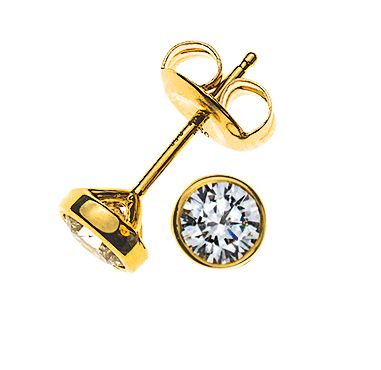 Solitär Ohrstecker Zargen-Fassung Gelbgold 750 0.33ct. 2 H SI Brillanten à je 0.165ct. OSO1013
