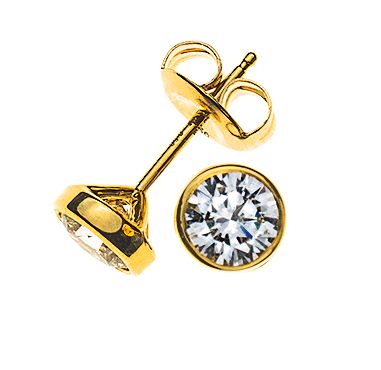 Solitär Ohrstecker Zargen-Fassung Gelbgold 750 1.00ct. 2 H SI Brillanten à je 0.50ct. OSO1016