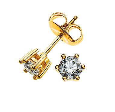 Solitär Ohrstecker 6-Griff-Fassung Gelbgold 750 0.25ct. 2 H SI Brillanten à 0.125ct. OSO1020