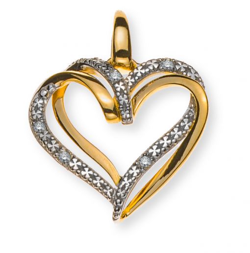 Diamantanhänger Herz Gelbgold 750 5 Brillanten H SI 0.036 ct. teilrhodiniert AHE1003