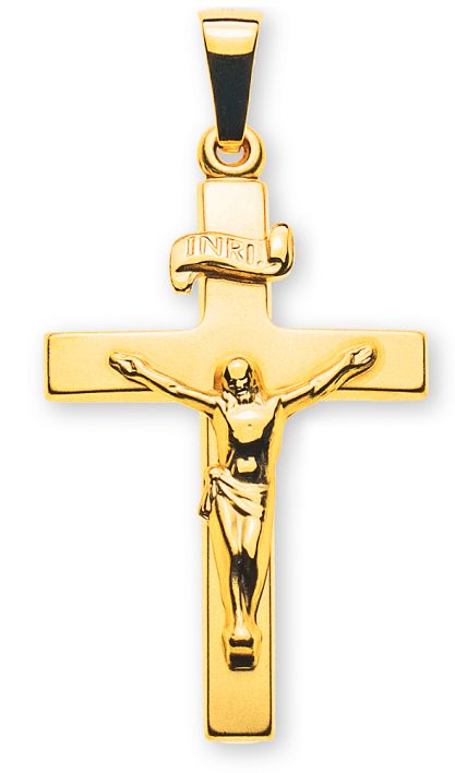 Kreuz Gelbgold 750 mit Christus H: 24 mm B: 16 mm satiniert/poliert AKR1029