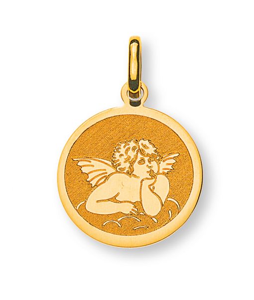 Medaille Engel Laser graviert Gelbgold 750 14mm  AME100614