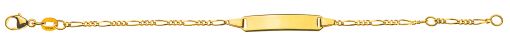 Bébé Bracelet Figaro 3+1 Gelbgold 375 18cm mit Gravurplatte rechteckig lang BBE800618