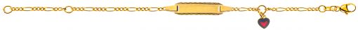 Bébé Bracelet Figaro diamantiert Gelbgold 750 14cm mit Gravurplatte rechteckig mattiert lang mit Emaille-Herz-Anhänger BBE102114