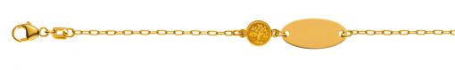 Bébé Bracelet Anker oval Gelbgold 750 14cm mit Gravurplatte Oval und Lebensbaum 6mm BBE102714