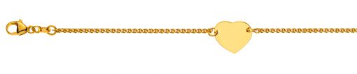 Bébé Bracelet Zopf diamantiert Gelbgold 750, 14cm mit Gravurplatte Herzförmig 12mm, poliert/gesandelt BBE102814