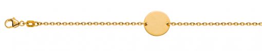 Bébé Bracelet Anker messerschliff Gelbgold 750, 14cm mit Gravurplatte Rund 12mm, poliert/gesandelt BBE102914