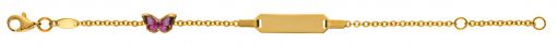 Bébé Bracelet Spiegelanker mit 1 Schmetterling Gelbgold 375 14 cm mit Gravurplatte rechteckig kurz BBE804314