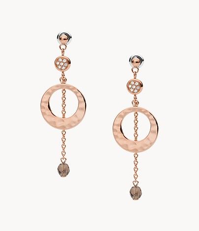 Fossil Hammered Rose Gold-Tone Stainless Steel Drop Earrings JF03547791