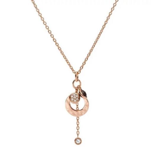 Fossil Hammered Rose Gold-Tone Stainless Steel Pendant Necklace JF03551791