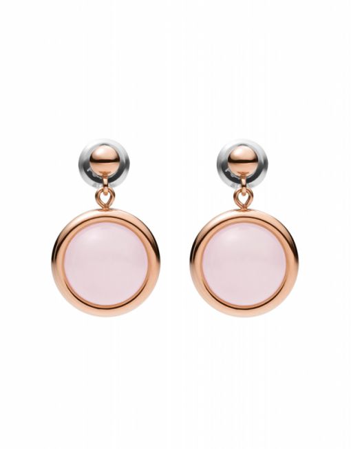 Fossil Pink Sunset Rose Quartz Rose Gold-Tone Stainless Steel Drop Earrings JF03672791