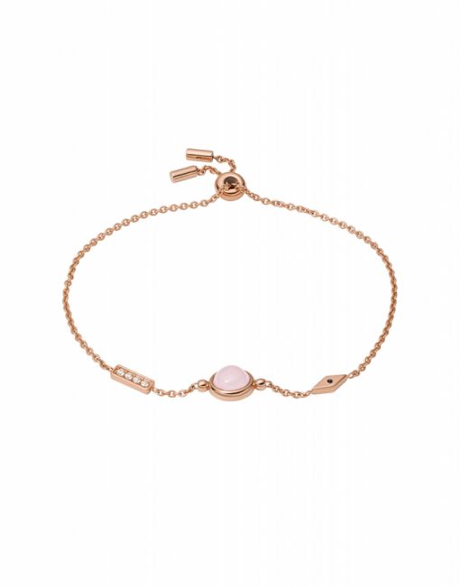 Fossil Pink Sunset Rose Quartz Rose Gold-Tone Stainless Steel Chain Bracelet JF03673791