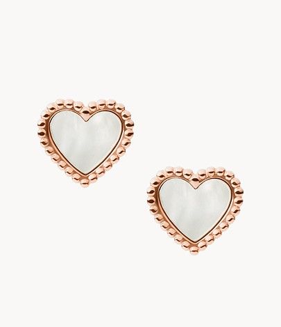 Fossil I Heart You Mother-of-Pearl Stainless Steel Stud Earrings JF03692791