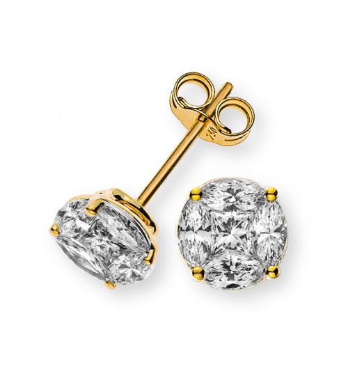 Ohrringe Gelbgold 750 mit 8 Marquise Diamanten G VS 0.40ct. und 2 Princess Diamanten G VS 0.14ct. OBR1159